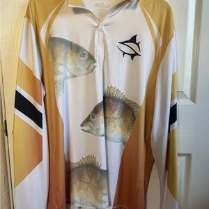 Men's Long Sleeve Fishing Shirt - White & Gold